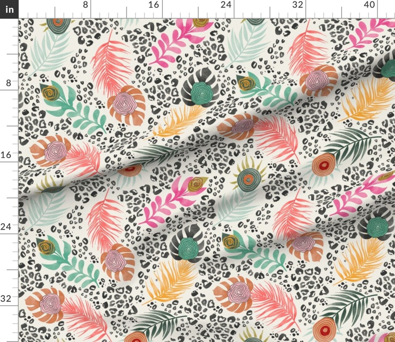 Tropical Feathers Pink Green Yellow Peacock Leopard Large Scale Custom Printed Fabric by Spoonflower Various Fabrics by the Yard or Fat Quarter